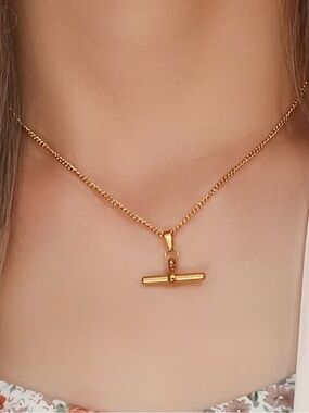 Golden Bar Toggle T-Bar Pendant Necklace